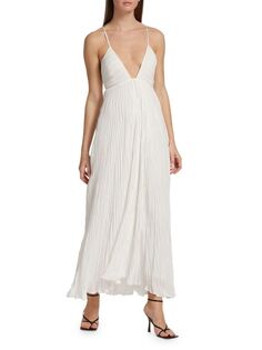 Асимметричное плиссированное платье макси Angelina A.L.C., цвет Off White