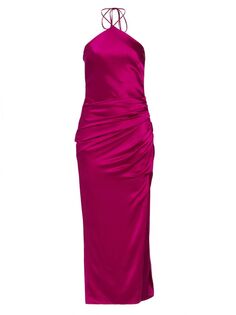 Атласное платье миди Hansel с бретельками на шее Jonathan Simkhai, фиолетовый