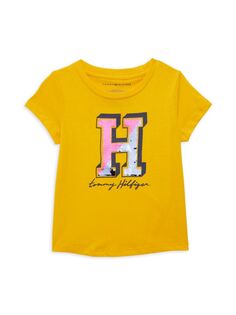 Футболка с логотипом и пайетками для маленькой девочки Tommy Hilfiger, цвет Old Gold