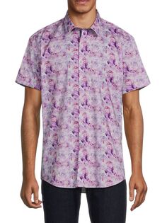 Рубашка на пуговицах с коротким рукавом и абстрактным рисунком 1 Like No Other, фиолетовый