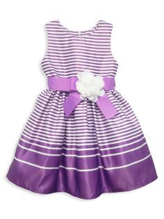 Платье в полоску с поясом и цветочным принтом для малышей, маленьких девочек и девочек Joe-Ella, фиолетовый