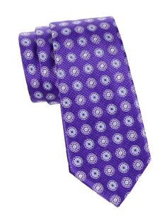 Шелковый жаккардовый галстук с медальоном Canali, фиолетовый