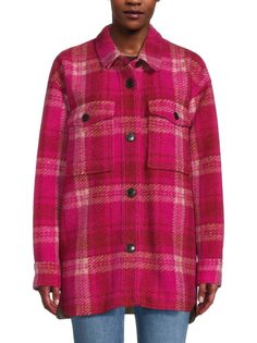 Клетчатая куртка-рубашка из натуральной шерсти Isabel Marant Étoile, фуксия