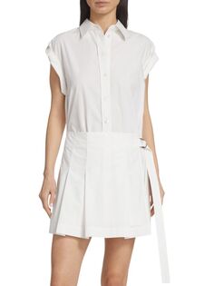 Плиссированное мини-платье-рубашка Twofer Helmut Lang, цвет Optic White