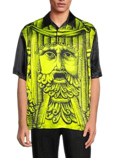 Атласная рубашка с принтом Versace, цвет Acid Green