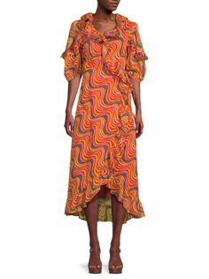 Платье миди с запахом и принтом Lydia Amur, цвет Orange Multi