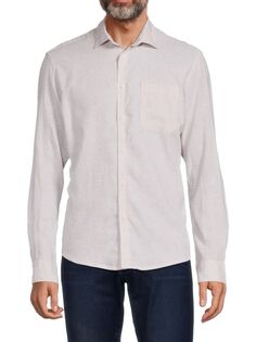 Рубашка на пуговицах из льняной смеси в микрополоску Saks Fifth Avenue, цвет Acorn