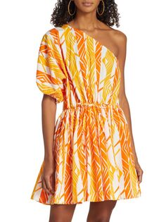 Мини-платье с принтом на одно плечо Swf, цвет Alhambra Orange