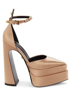 Атласные туфли с украшением Versace, цвет Pale Nude