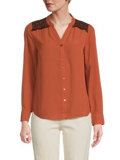 Рубашка с разрезом на шее и твидовой отделкой Nanette Lepore, цвет Arabian Spice