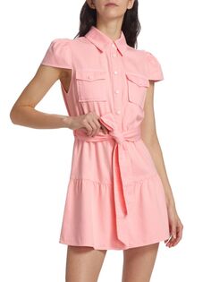 Джинсовое мини-платье-рубашка Miranda с поясом Alice + Olivia, цвет Petal