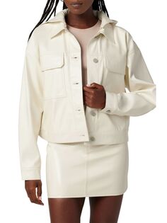 Куртка из веганской кожи на пуговицах спереди Hudson, цвет Patent Egret