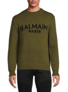 Свитер из натуральной шерсти с логотипом Balmain, цвет Army Green