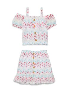 Комплект из двух предметов: топ и юбка с открытыми плечами с люверсами для девочек Bcbgirls, цвет Antique White