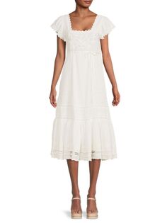 Платье миди Charles с вышивкой Loveshackfancy, цвет Antique White