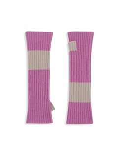 Длинные перчатки без пальцев в рубчик с контрастной полосой Carolyn Rowan Collection, цвет Pink Grey