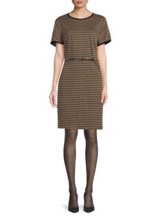 Свободное платье в клетку с поясом Max Studio, цвет Beige Black