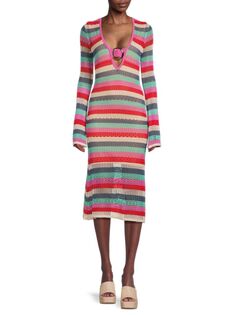 Платье-свитер миди с кольцом крючком Bebe, цвет Pink Multi