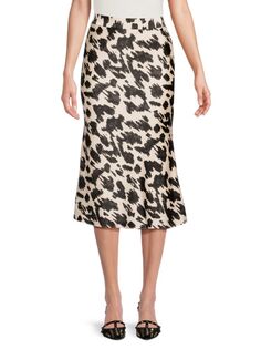 Атласная юбка-миди с леопардовым принтом English Factory, цвет Beige Multi