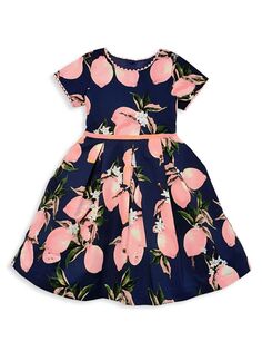 Платье с лимонным принтом для маленьких девочек и девочек Joe-Ella, цвет Pink Navy