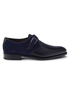 Туфли-монки из замши и кожи с ремешками Ferragamo, цвет Black Blue