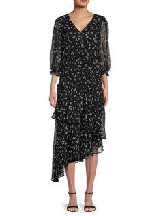 Многоярусное асимметричное платье с цветочным принтом Karl Lagerfeld Paris, цвет Black Combo