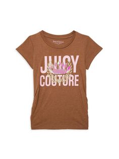 Футболка с декорированным логотипом для девочек Juicy Couture, цвет Bison Brown