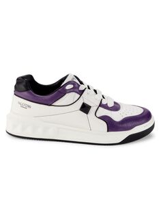 Кожаные кроссовки с цветными блоками Valentino Garavani, цвет Bianco Violet