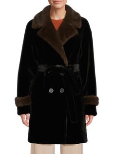 Двубортное пальто из эко-меха Belle Fare, цвет Black Brown
