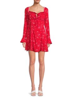 Мини-крестьянское платье с рукавами-колокольчиками и цветочным принтом Free People, цвет Pop Red Combo