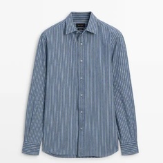 Рубашка Massimo Dutti Cotton Striped Denim, синий