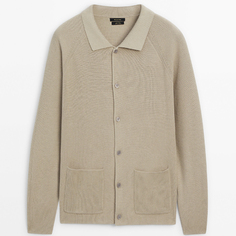 Кардиган Massimo Dutti Knitted With Bbuttons And Pockets, бежевый