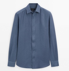 Рубашка Massimo Dutti 100% Linen Regular Fit, темно-синий