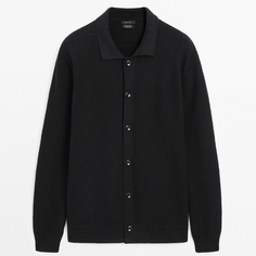 Кардиган Massimo Dutti Textured With Polo Collar And Buttons, черный