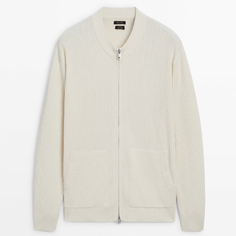 Кардиган Massimo Dutti Cotton Knit With Zip, кремовый