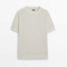 Футболка Massimo Dutti Short Sleeve Knit With Cotton, светло-бежевый