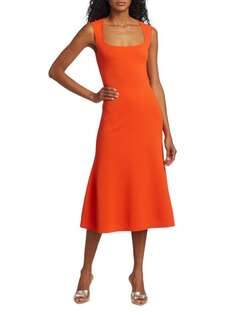 Компактное вязаное платье-миди Stella McCartney с оборками, оранжевый
