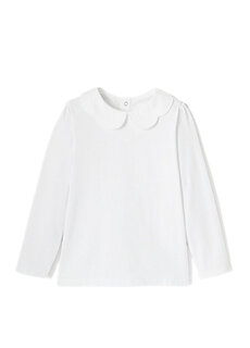 Белая футболка с длинным рукавом для девочек с зубчатым вырезом Jacadi Paris