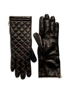 Стеганые кожаные перчатки Portolano, цвет Black Gold