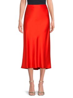 Косая шелковая юбка-миди Frame, цвет Red Orange