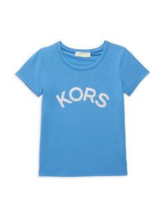 Футболка с блестящим логотипом для маленьких девочек и девочек Michael Kors, цвет Slate Blue