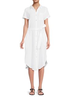 Платье-рубашка из марлевого пояса с поясом Saks Fifth Avenue, белый