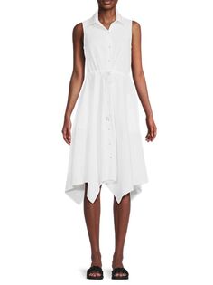 Платье-рубашка из смесового льна в полоску Saks Fifth Avenue, белый