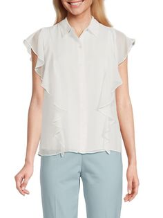 Рубашка на пуговицах с рюшами Calvin Klein, цвет Soft White