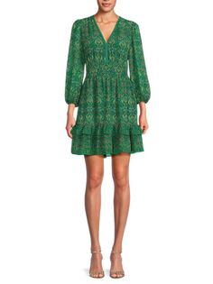 Многоуровневое мини-платье с V-образным вырезом и пейсли Max Studio, цвет Spring Green