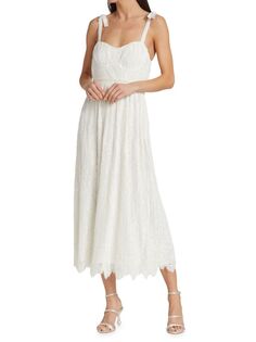 Платье-бюстье миди Bonnie из шелка и кружева с плиссировкой Simkhai, белый