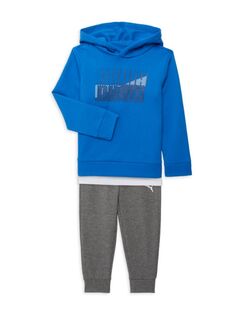 Комплект из трех предметов: худи, футболка и джоггеры для маленького мальчика Puma, цвет Bright Blue