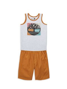 Комплект из двух частей: майка и шорты с логотипом для маленького мальчика Timberland, цвет Tan Multi