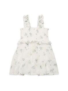Ярусное платье со сборками и цветочным принтом для девочек Baby Sara, белый