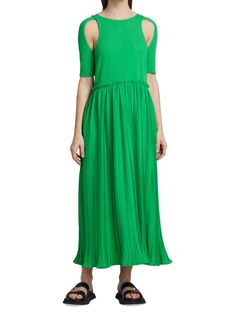 Плиссированное платье миди с вырезами на плечах Adina Deveaux New York, зеленый